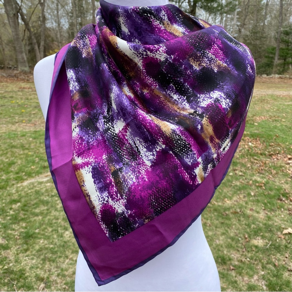 DONCASTER SCARF PURPLE BLUE WHITE ABSTRACT PRINT SILK LARGE SQUARE ACCESSORY